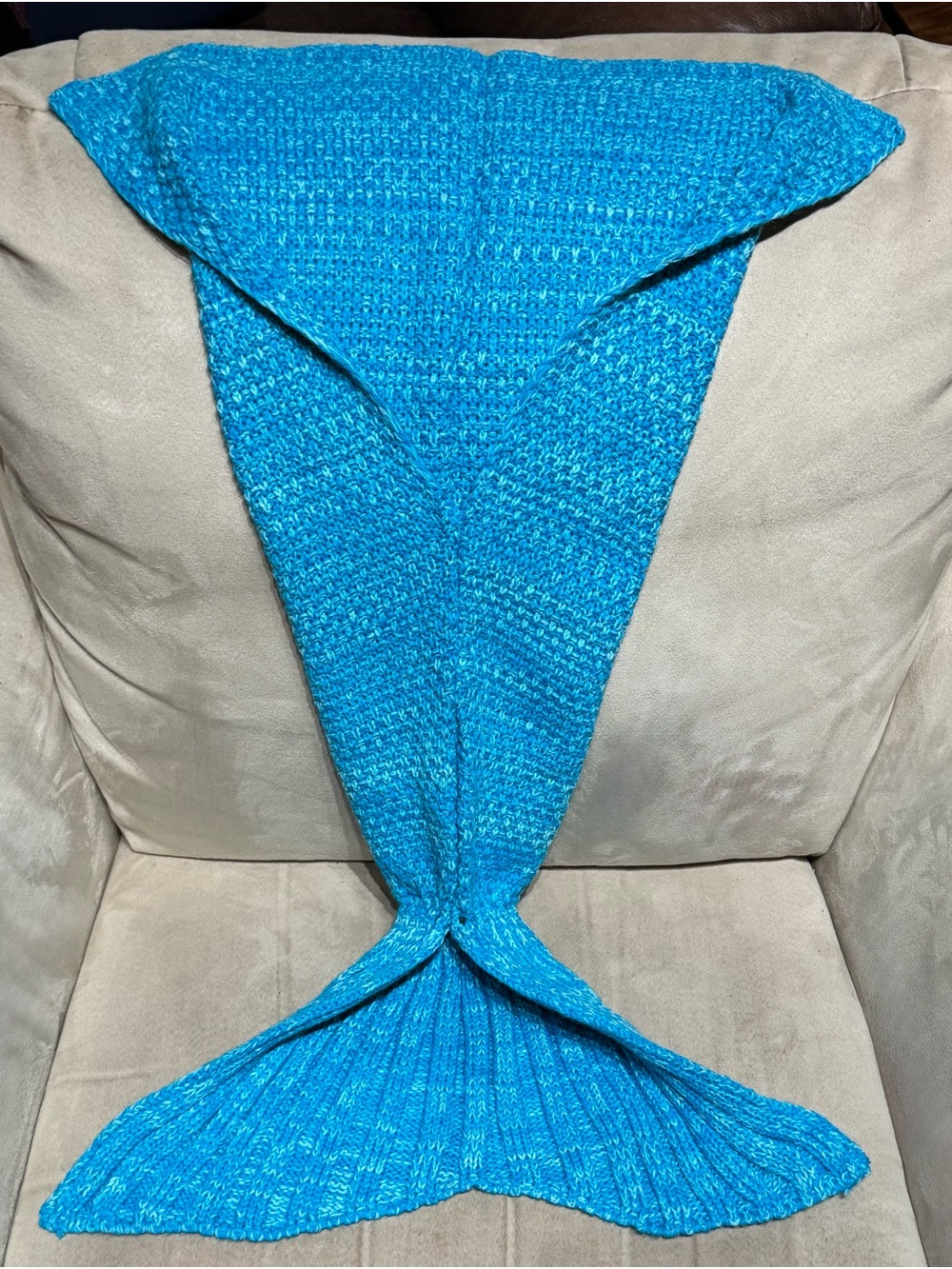 Crochet Mermaid Tail Knit Blanket / Sleeping Bag Throw- Aqua Blue